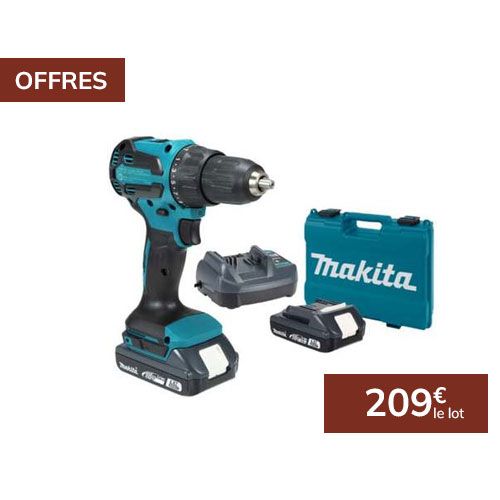 Perceuse-visseuse à percussion 18V Li-Ion 2Ah + 2 batteries + chargeur – MAKITA